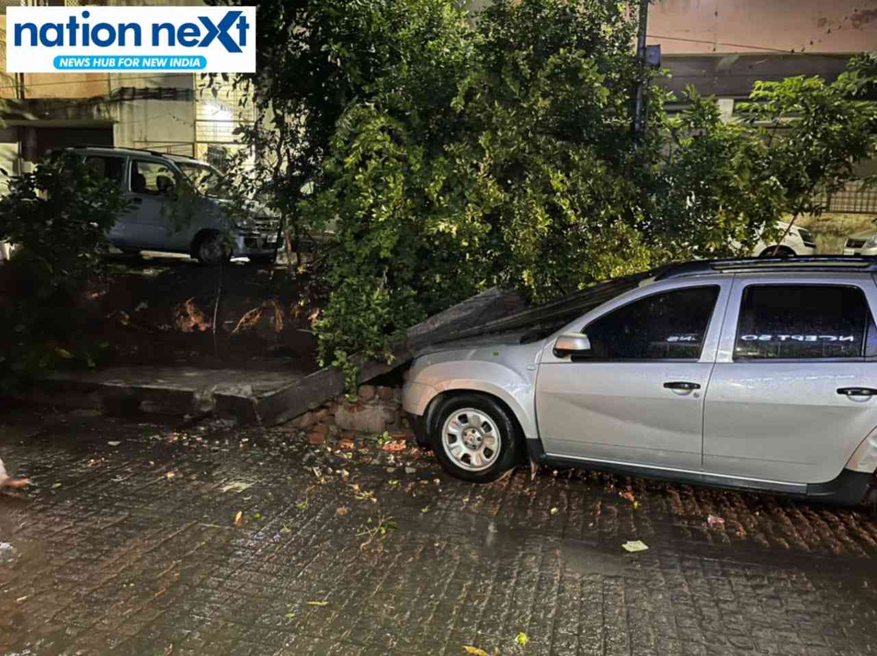 The collapsed wall on Vishesh Agrawal's car